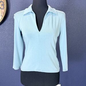Laundry by Shelli Segal Light Blue Collared 3/4 Sleeve Knit Top | Size Small